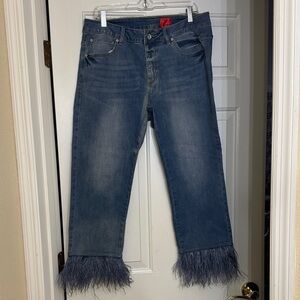 Christina Blue Cropped Jeans with Feather Hem
